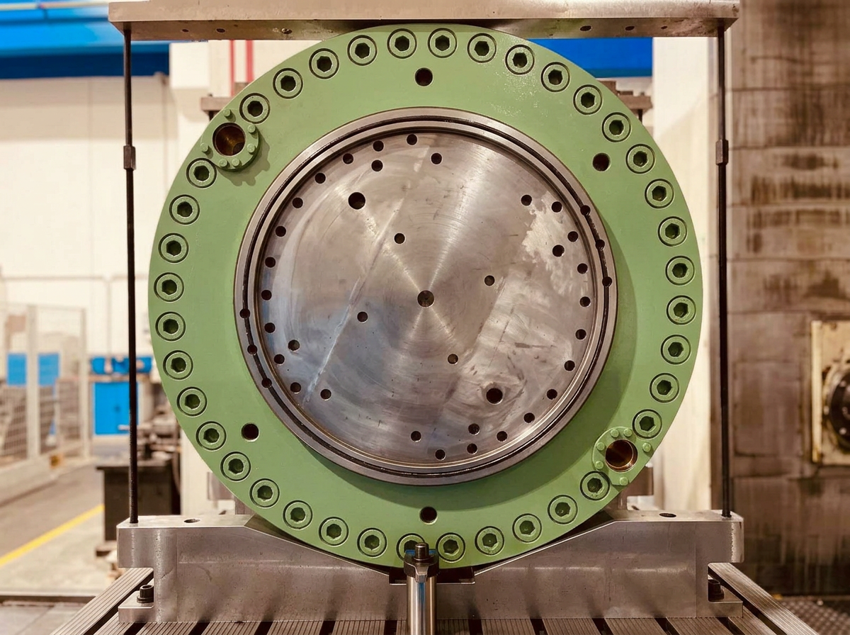 FOSSA green cylinder assembly mounted on boring mill