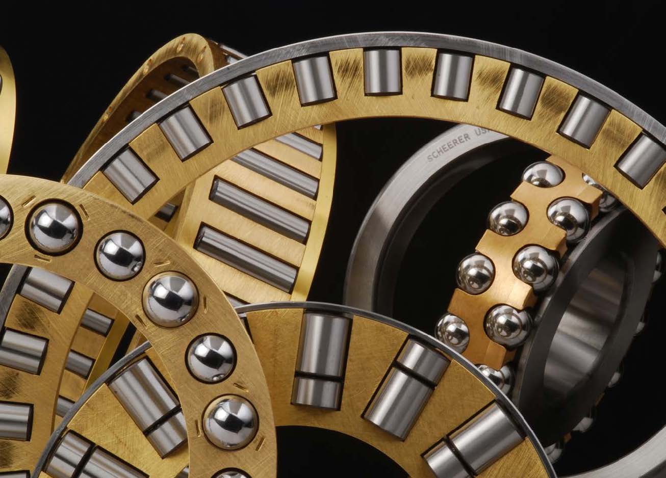 Scheerer large-size roller and ball bearing assemblies with brass cages