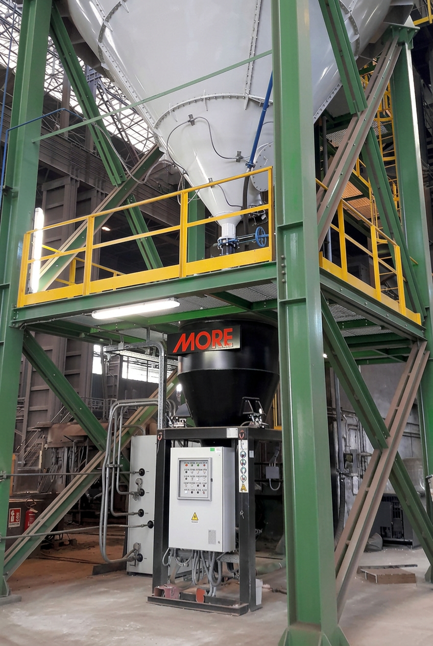 Electric arc furnace in full operation with graphite electrodes and molten steel
